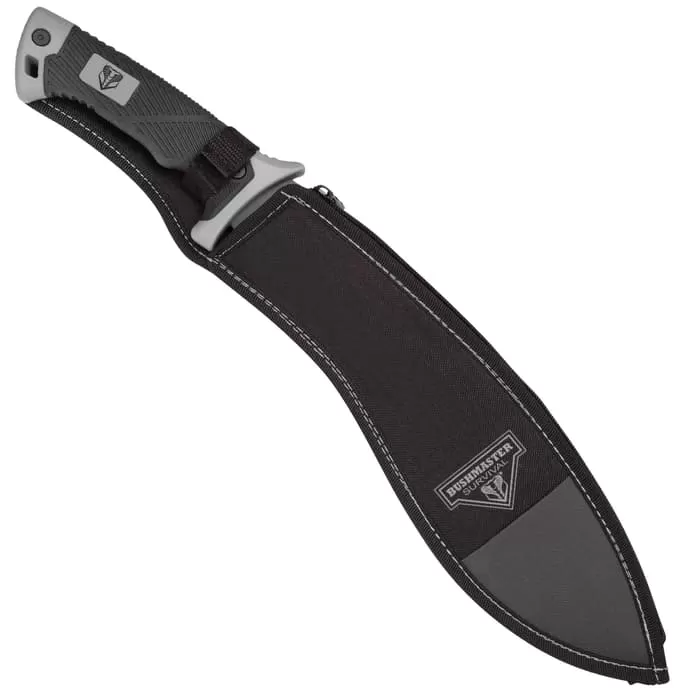 Bushmaster Kukri Machete Knife With Sheath - Stainless Steel Blade, Sawback, TPU Handle With Rubberized Grip - Length 18β - Image 2