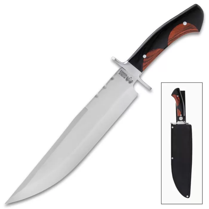 Ridge Runner Peruvian Bowie Knife And Sheath - Stainless Steel Blade, Wooden Handle, Stainless Steel Pins - Length 16 7/10β - Image 2