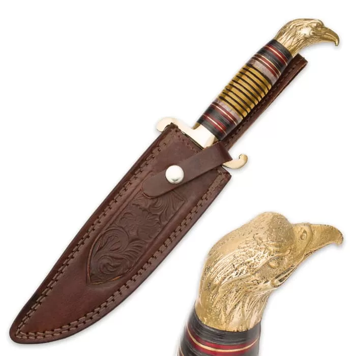 Timber Rattler "Wind Sultan" Golden Eagle Head Fixed Blade Knife With Leather Sheath - Image 2