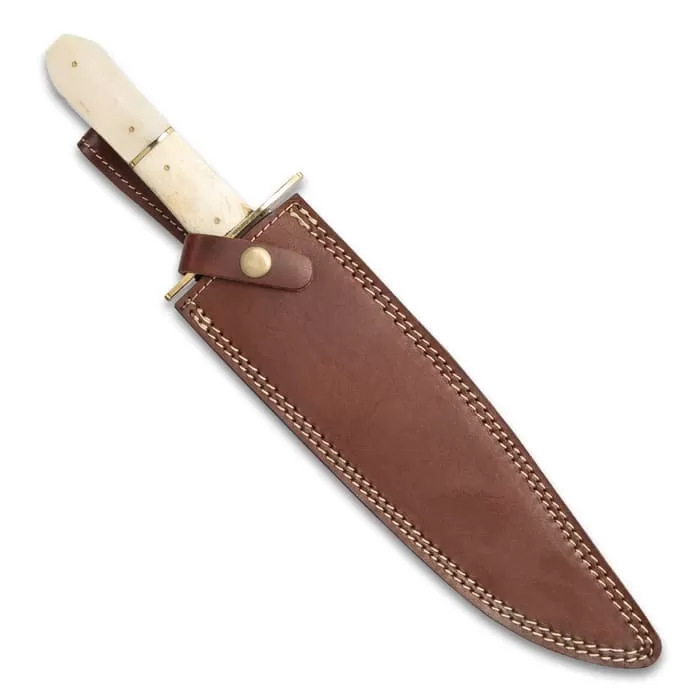 Timber Rattler Ivory Dusk Bone Handle Bowie Knife With Leather Sheath - Image 2