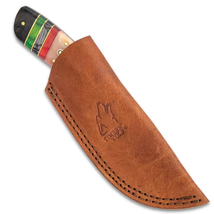 Timber Wolf Emerald Isle Knife With Sheath - Stainless Steel Blade, Full-Tang, Bone And Wood Handle, Brass Bolster - Length 9β - Image 2