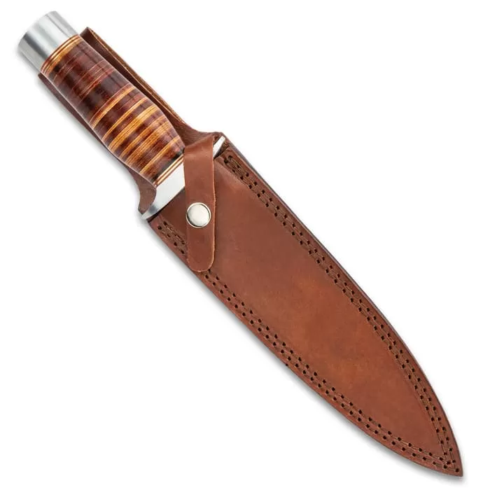 Timber Wolf Leather Fighter Dagger With Sheath - Stainless Steel Blade, Banded Leather Handle, Stainless Steel Guard - Length 13β - Image 2