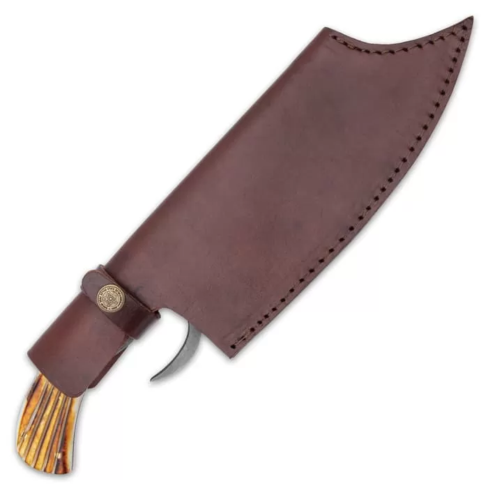 Timber Wolf Deerstalker Cleaver Knife And Sheath - Carbon Steel Blade, Torched Bone And Walnut Wood Handle - Length 12β - Image 2