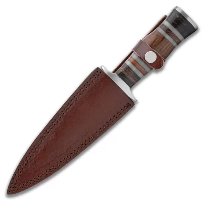 Timber Wolf Fur Trapper Dagger And Sheath - Stainless Steel Blade, Wood And Resin Handle - Length 12" - Image 2