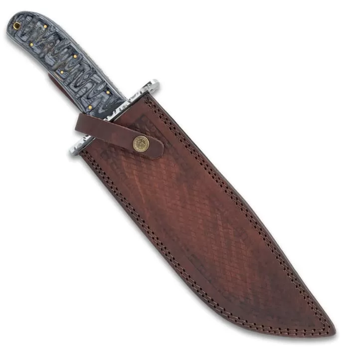Timber Wolf Jagged Edge Knife And Sheath - Stainless Steel Blade, Wooden Handle, Lanyard Hole - Length 15 1/2" - Image 2