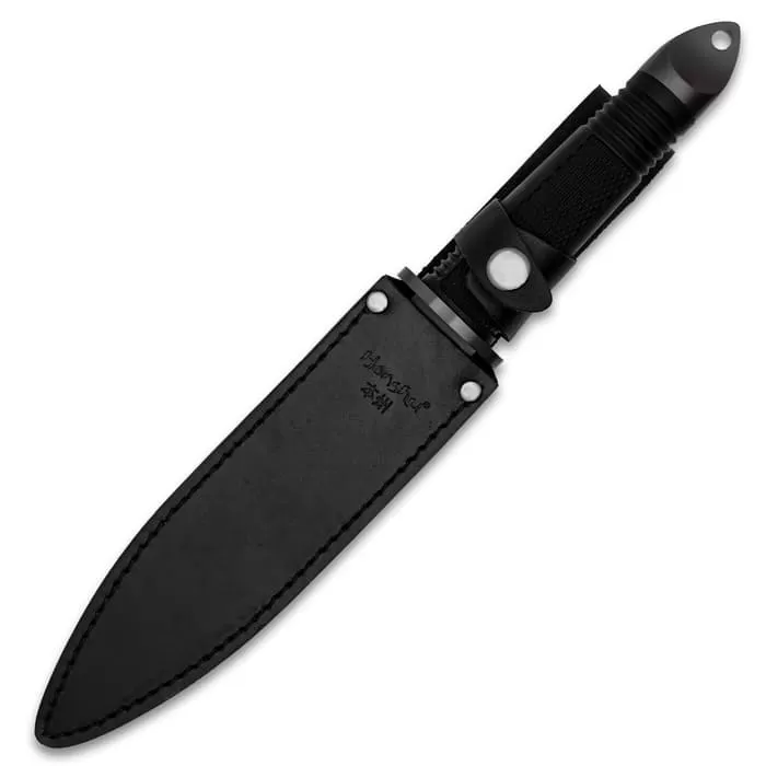 Honshu Midnight Forge Fighter Knife And Sheath - Stainless Steel Blade, Rubberized Grip, Steel Guard - Length 13 1/4β - Image 2