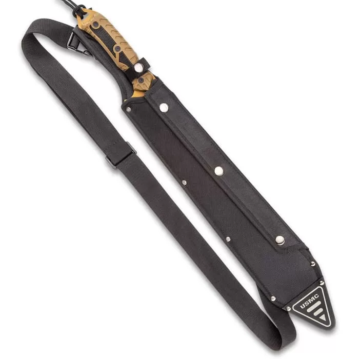 USMC Desert OPS Sawback Machete With Sheath - Stainless Steel Blade, Non-Reflective Coating, ABS Handle - Length 24β - Image 2