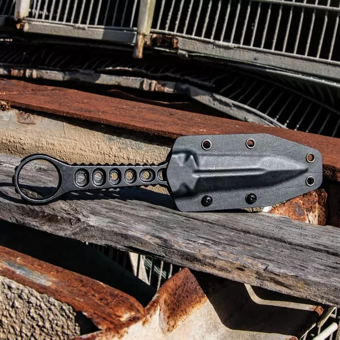 M48 Tanker Combat Dagger And Sheath - 3Cr13 Stainless Steel Construction, Stonewashed Finish, Open-Ring Pommel - Image 2