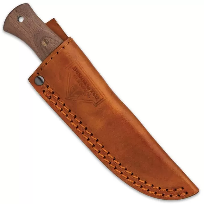 Bushmaster Bantam Bushcrafter Knife And Sheath - 1095 Carbon Steel Blade, Zebra Wood Handle, Brass Pins - Image 2