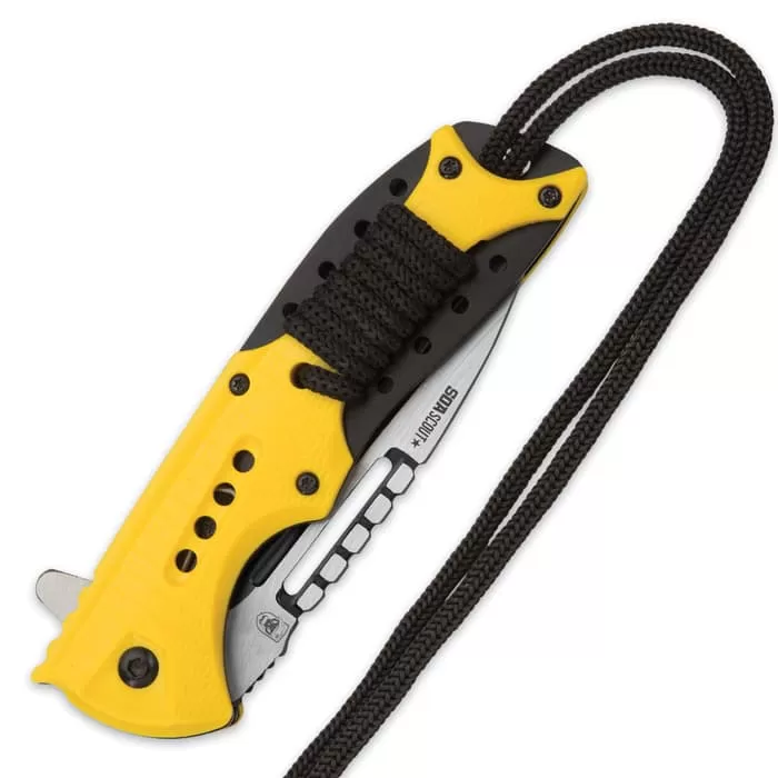 SOA Scout Assisted Opening Pocket Knife - Yellow With Black Paracord Wrapping - Image 2