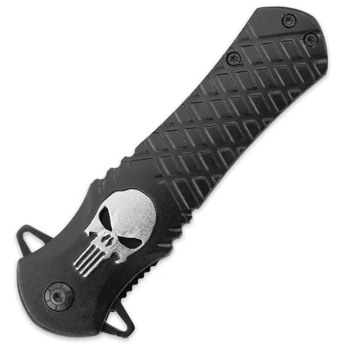 Black Legion Silver Skull Assisted Opening Pocket Knife - Image 2