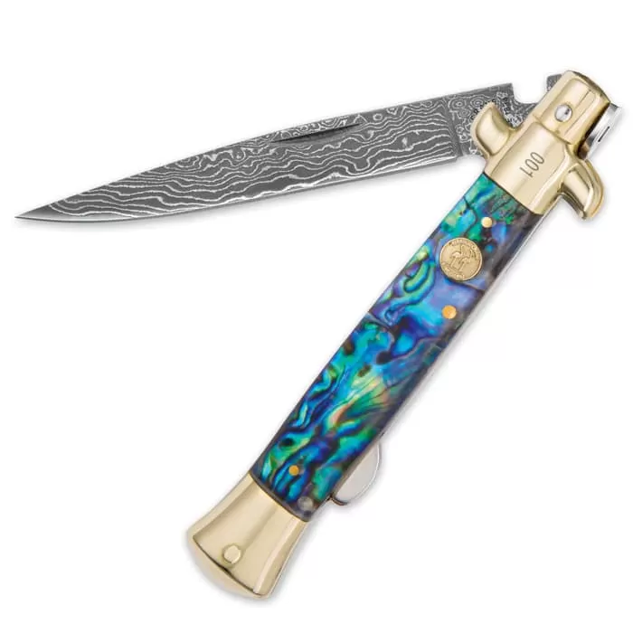 Kissing Crane Genuine Abalone Damascus Stiletto Knife - Image 2