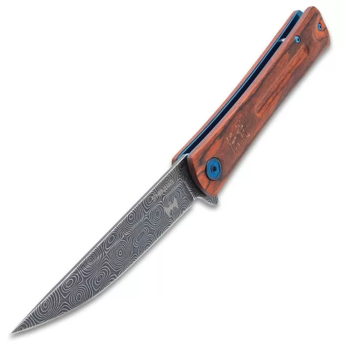 Shinwa Bloodwood Taito Pocket Knife - 3Cr13 Stainless Steel Blade, Pakkawood Handle Scales Ball-Bearing Opening - Length 9β - Image 2