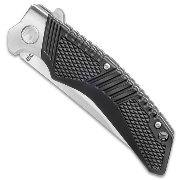 Honshu Premium Sekyuriti Ball Bearing Opening Pocket Knife - D2 Tool Steel Blade, TPU Handle Scales, Steel Pocket Clip - Image 2