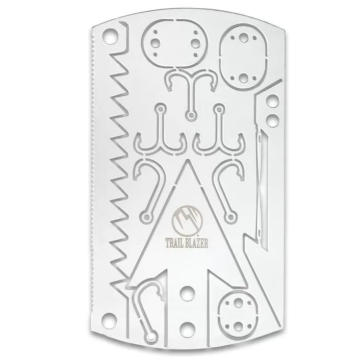 Trailblazer Survival Multi-Tool Card - Aluminum Construction, Multiple Fish Hooks, Arrow Head, Needles, Saws - Dimensions 3 1/2βx 2β - Image 2