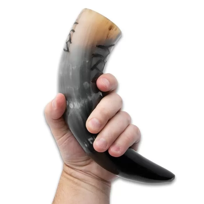 Celtic Druid Drinking Horn - Genuine Buffalo Horn Construction, Unique Conversation Piece - Approximately 9 1/2" To 13 1/2" - Image 2