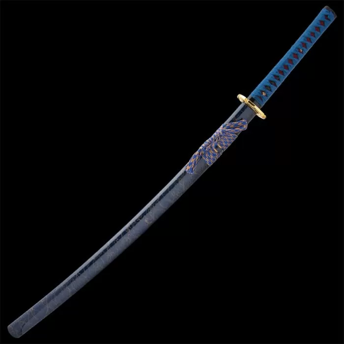 Shinwa Lazuli Handmade Katana / Samurai Sword - Exclusive Hand Forged Blue Damascus Steel - Genuine Ray Skin - Ornate Dragon Tsuba / Guard - Fully Functional, Battle Ready, Ninja Fierce - Image 2