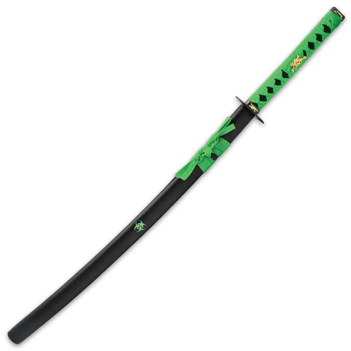 Zombie Hunter Green Katana And Scabbard - Carbon Steel Blade, Wooden Handle, Metal Tsuba - Length 40 1/2β - Image 2