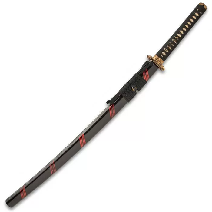 Shinwa Dragon Lair Katana With Scabbard - 1060 Carbon Steel Blade, Genuine Ray Skin, Brass Habaki, Brass Handguard - Length 41β - Image 2