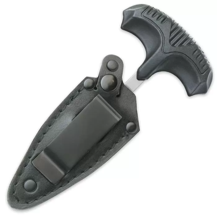 Honshu Large Covert Defense Push Dagger And Sheath - 7Cr13 Stainless Steel Blade, Molded TPR Handle - Length 5 7/8β - Image 2