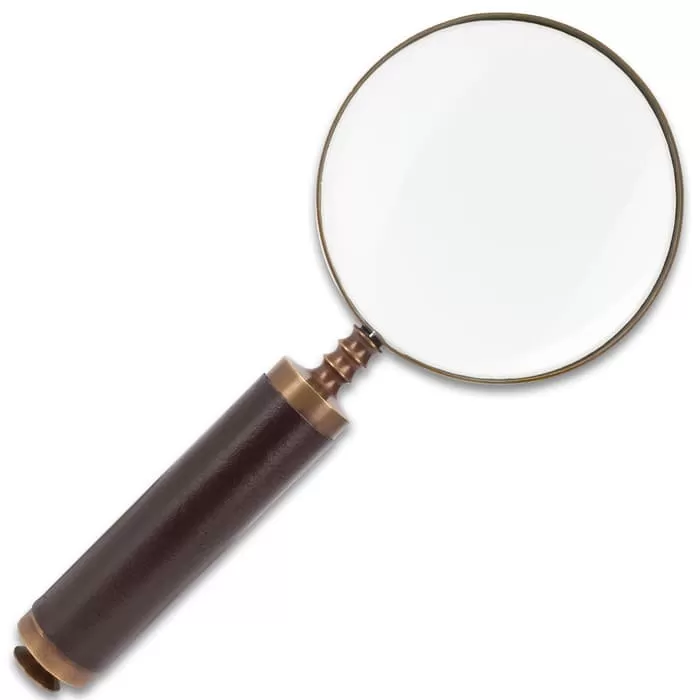 Antique Magnifying Glass With Leather Case - High-Quality Brass Construction, Genuine Leather Grip - Length 9 1/4β - Image 2