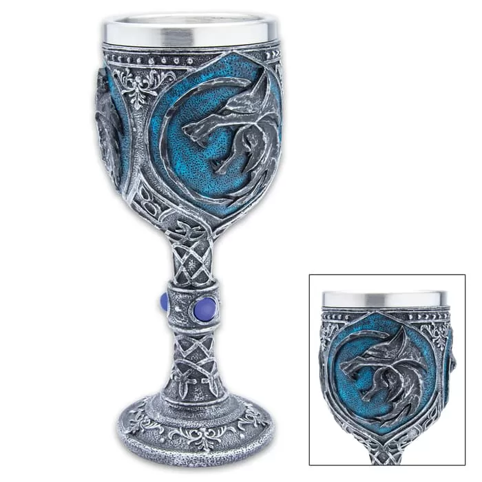 Wolf Fantasy Goblet - Cold Cast Resin Construction, Stainless Steel Liner, Intricate Details - Dimensions 7 1/2βX 3 1/4β - Image 3