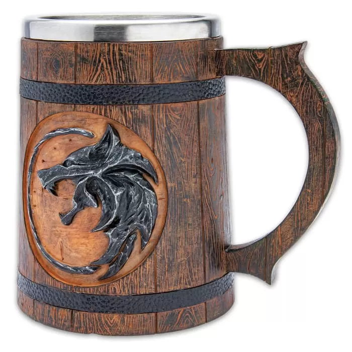 Wolf Medallion Mug - Cold Cast Resin Construction, Stainless Steel Insulating Liner, Intricate Details - Image 3