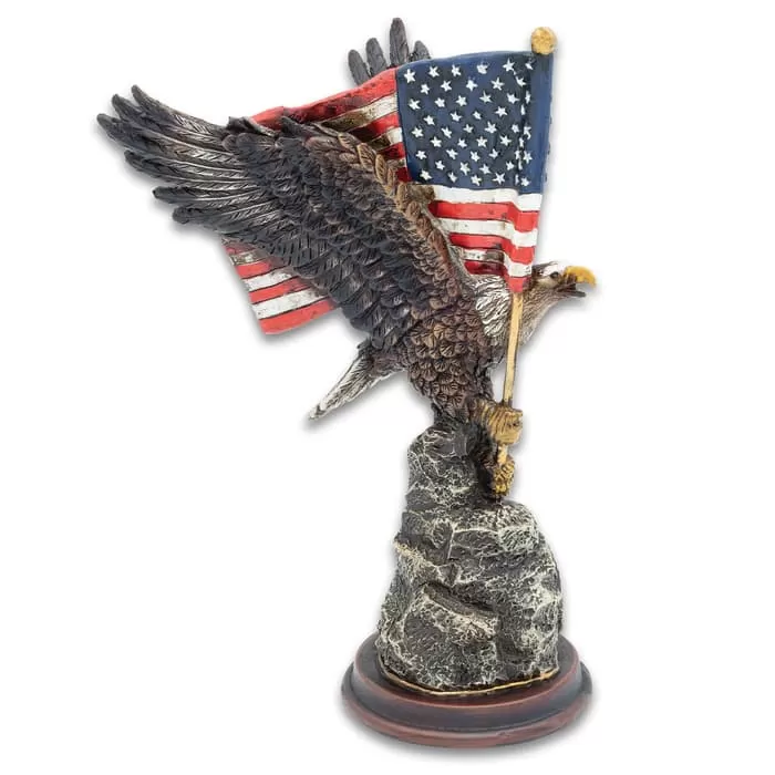 American Flag Eagle Statue - Sculpted Polyresin, Hand-Painted, Scratch-Resistance Foot Pads - Dimensions 10 1/2"X 7"X 6 1/4" - Image 3