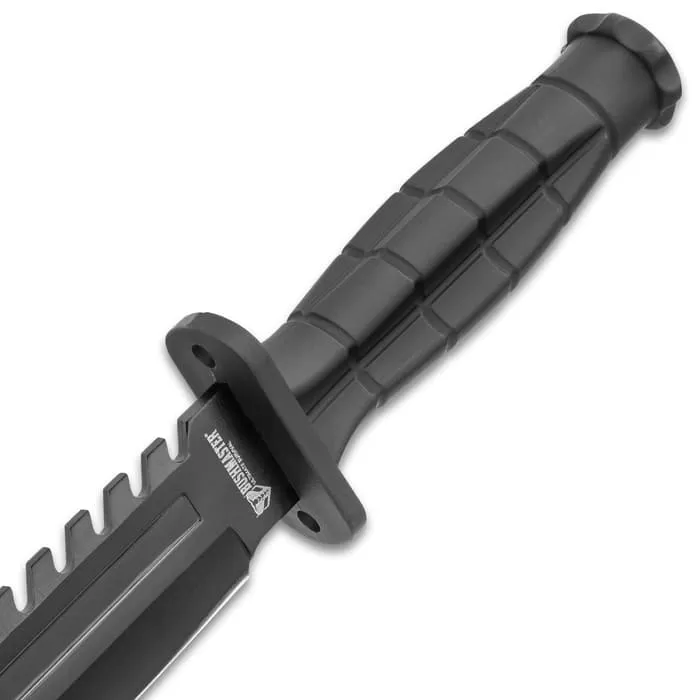 Bushmaster Black Adder Knife With Sheath - Stainless Steel Blade, Sawback, Non-Reflective Finish, TPR Handle - Length 12β - Image 3
