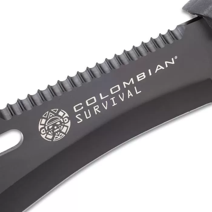 Colombian Bogota Survival Fixed Blade Knife With Sheath - Stainless Steel Blade, Serrations, Grippy TPR Handle - Length 12 7/10β - Image 3
