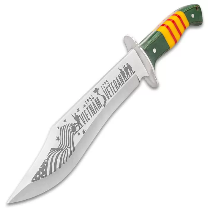 Vietnam Veteran Bowie Knife And Sheath - Stainless Steel Blade, Wooden Handle Scales, Stainless Steel Pins - Length 15β - Image 3