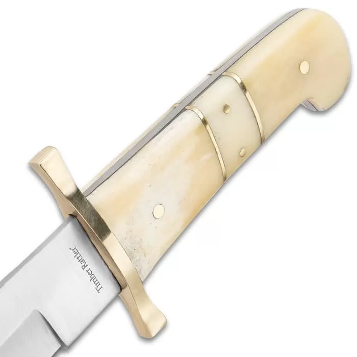 Timber Rattler Camel Bone Bowie Knife - Two-Knife Set With Leather Twin Sheath - Image 3