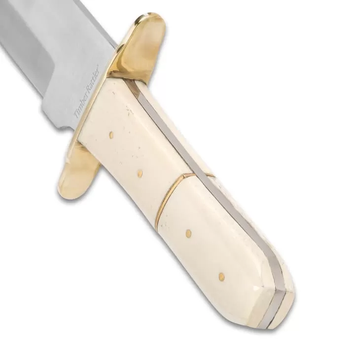 Timber Rattler Ivory Dusk Bone Handle Bowie Knife With Leather Sheath - Image 3