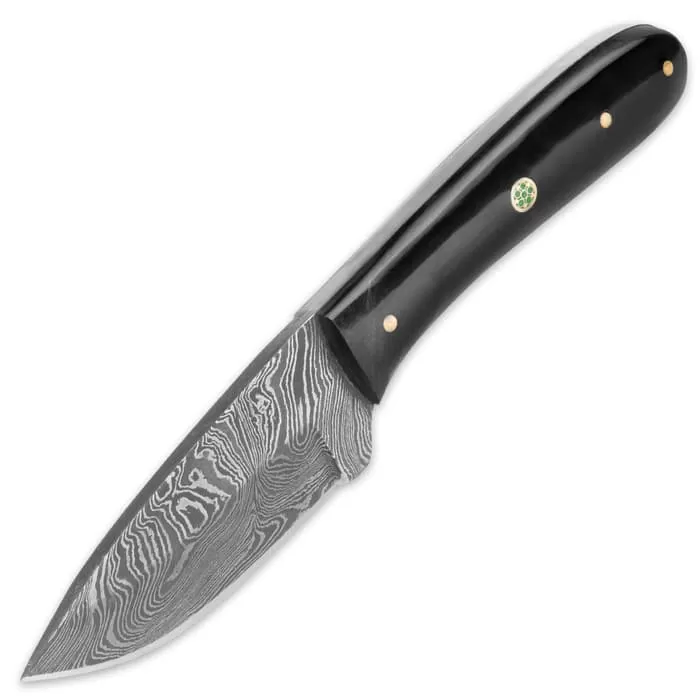 Timber Rattler Terra Preta Damascus Fixed Blade Knife With Leather Sheath - Image 3