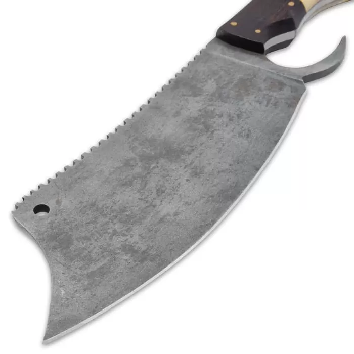 Timber Wolf Deerstalker Cleaver Knife And Sheath - Carbon Steel Blade, Torched Bone And Walnut Wood Handle - Length 12β - Image 3