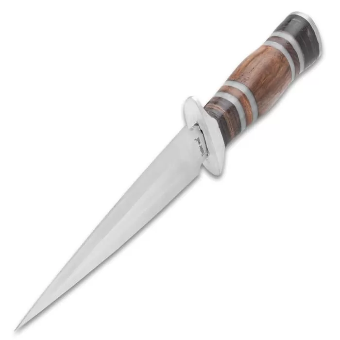 Timber Wolf Fur Trapper Dagger And Sheath - Stainless Steel Blade, Wood And Resin Handle - Length 12" - Image 3