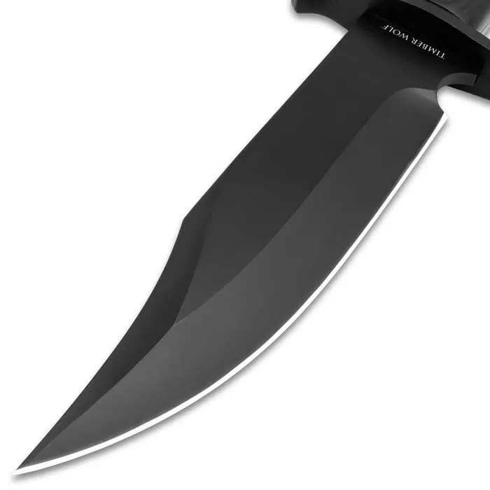 Timber Wolf Blackout Bowie Knife And Sheath - Black 3Cr13 Stainless Steel Blade, Wooden Handle Scales - Length 12 1/2β - Image 3