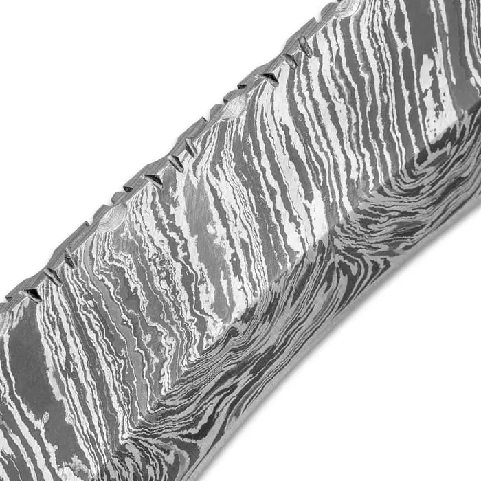 Timber Wolf Primeval Canyon Machete And Sheath - Damascus Steel Blade, Walnut Wood Handle, Brass Handguard - Length 15 1/4β - Image 3