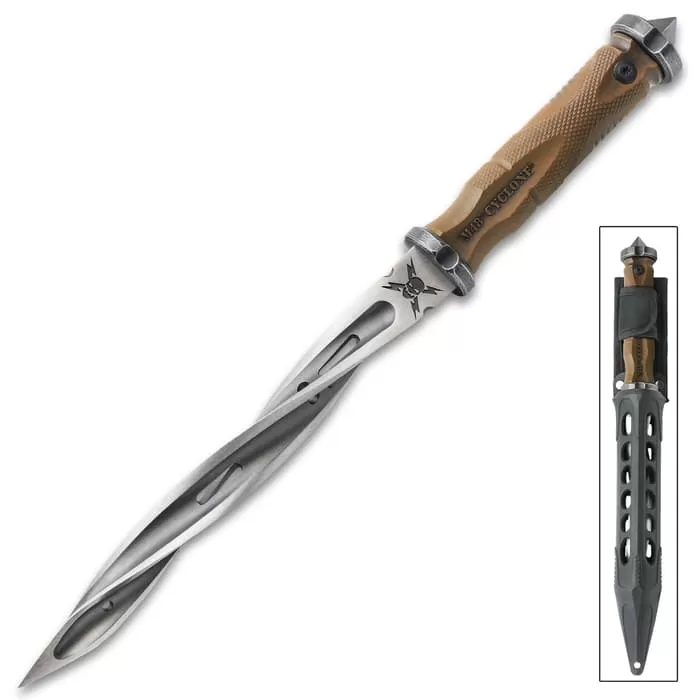 M48 Battle Scarred Series Tan Cyclone - Cast Stainless Steel Blade, Reinforced Nylon Handle, Stainless Steel Guard - Image 3