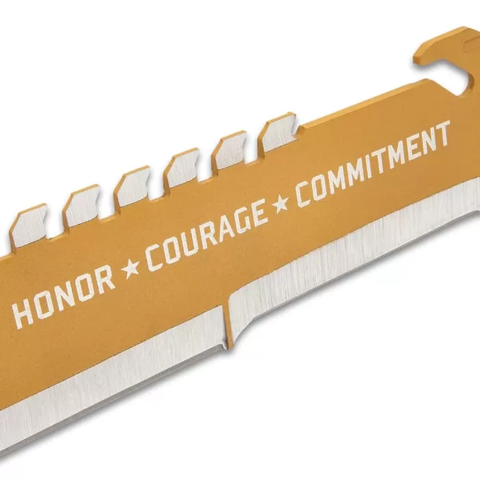 USMC Desert OPS Sawback Machete With Sheath - Stainless Steel Blade, Non-Reflective Coating, ABS Handle - Length 24β - Image 3