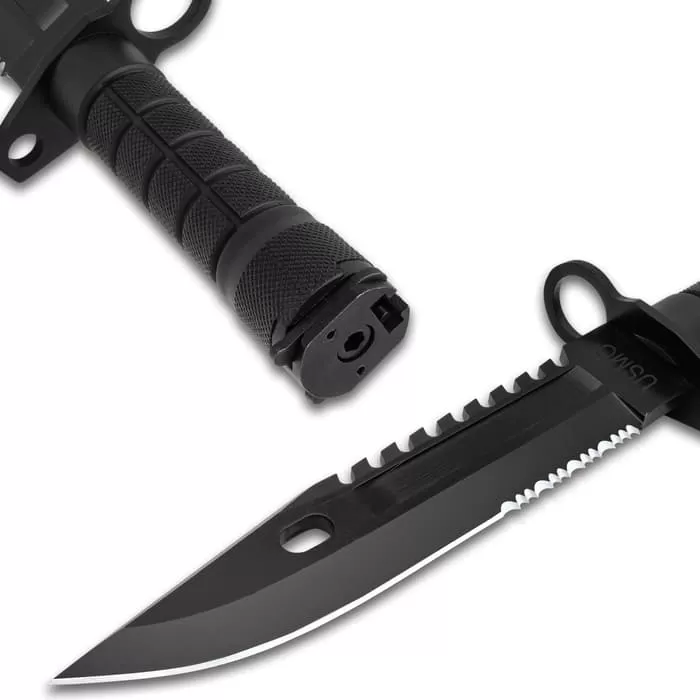 USMC M-9 Bayonet And Sheath - Stainless Steel Blade, Non-Reflective Finish, Sawback Spine, TPU Handle With Bayonet Clip - Length 12β - Image 3