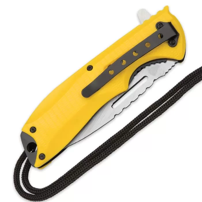 SOA Scout Assisted Opening Pocket Knife - Yellow With Black Paracord Wrapping - Image 3