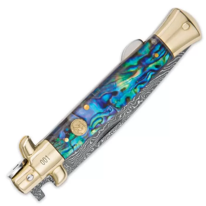 Kissing Crane Genuine Abalone Damascus Stiletto Knife - Image 3