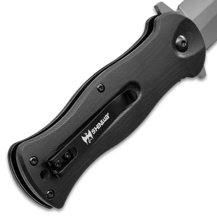 Shinwa Ganjo Black G10 Pocket Knife - 3Cr13 Stainless Steel Blade, Black G10 Handle Scales, Ball Bearing, Pocket Clip - Image 3