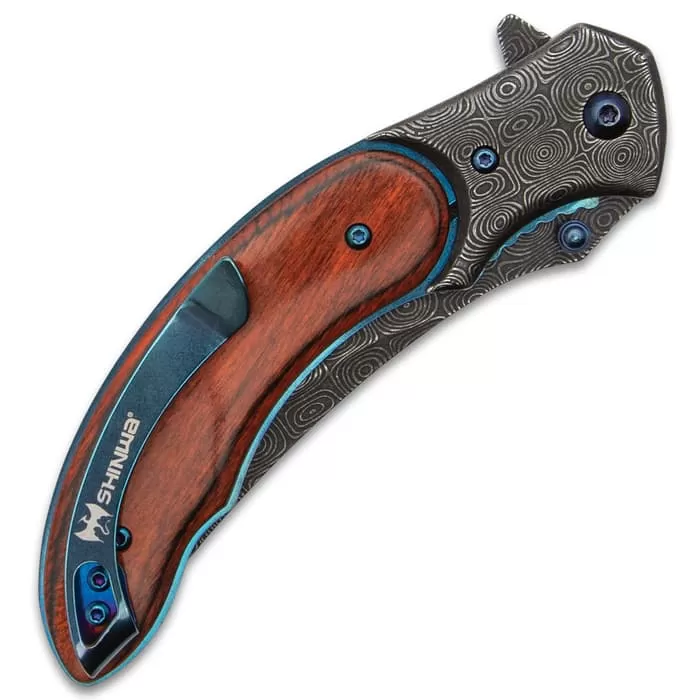 Shinwa Shinigami Bloodwood Pocket Knife - 3Cr13 Stainless Steel Blade, Bloodwood Handle Scales, Pocket Clip - Image 3