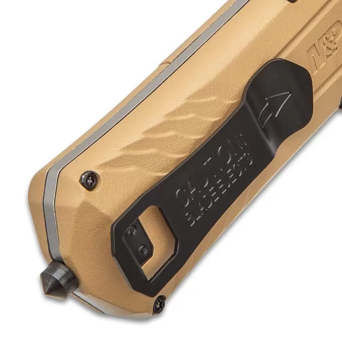 Smith & Wesson OTF Assisted Opening Flat Dark Earth Pocket Knife - AUS-8 Stainless Steel Blade, Aluminum Handle, Glass Breaker Pommel, Pocket Clip - Image 3