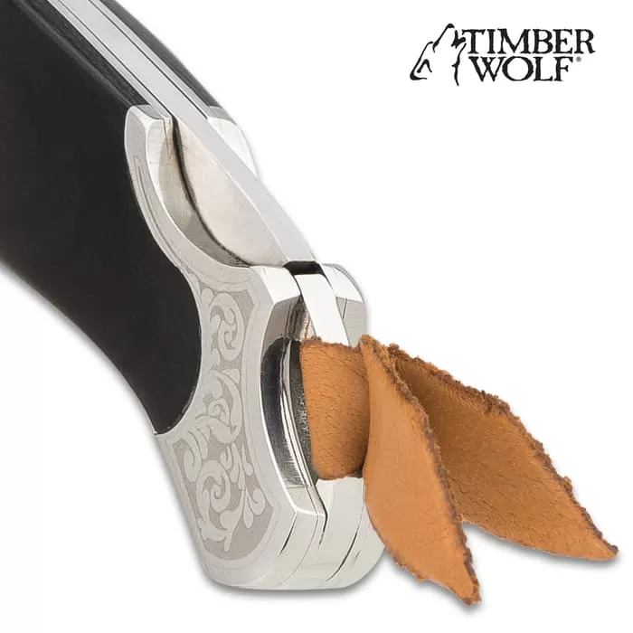 Timber Wolf Gambler Lockback Pocket Knife - 3Cr13 Stainless Steel Blade, Wooden Handle Scales, Etched Bolsters - Image 3