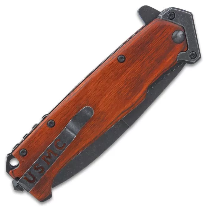 USMC Beachhead Partially Serrated Assisted Opening Pocket Knife - Image 3