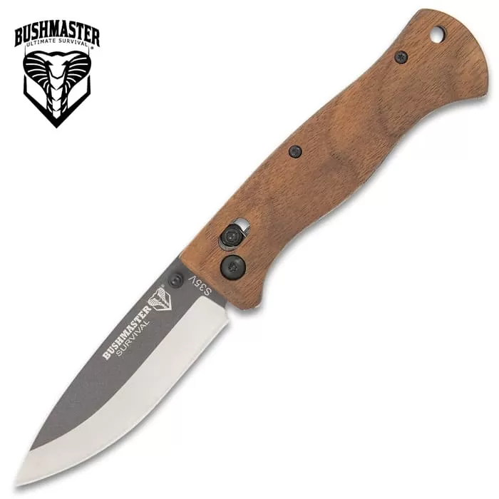 Bushmaster Explorer Pocket Knife - S35V Steel Blade, Zebra Wood Handle Scales, Ball Bearing Pivot Lock - Closed 4 3/8β - Image 3