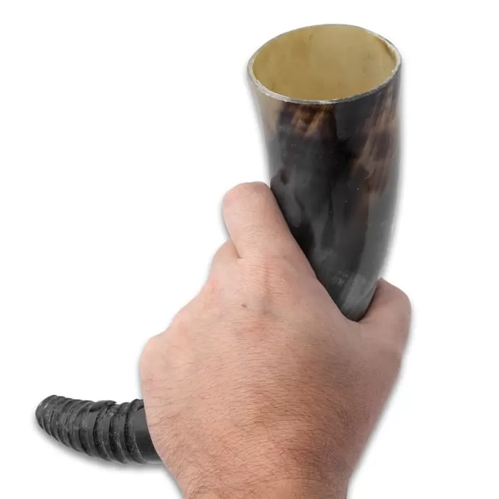 Buffalo Drinking Horn With Deep-Etched Design - Genuine Buffalo Horn, Shape And Size Will Vary, Color Will Vary - Image 3
